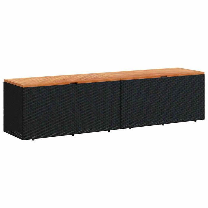 Ladă depozitare grădină negru 220x50x54cm poliratan lemn acacia WALTI