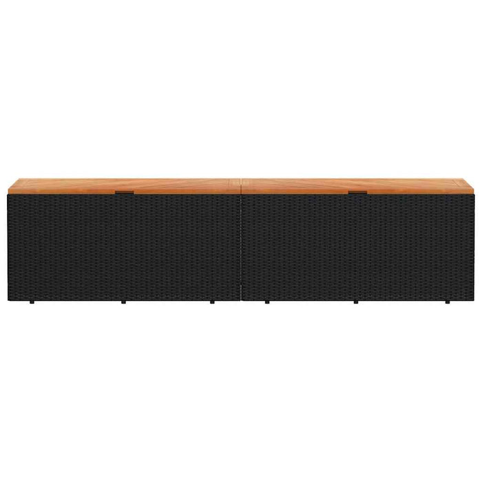Ladă depozitare grădină negru 220x50x54cm poliratan lemn acacia WALTI