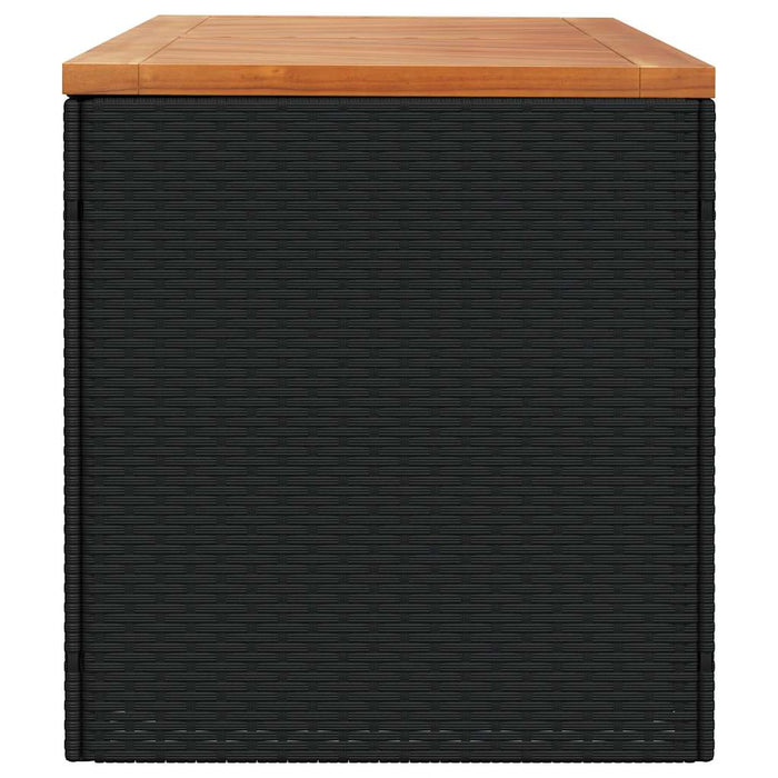 Ladă depozitare grădină negru 220x50x54cm poliratan lemn acacia WALTI
