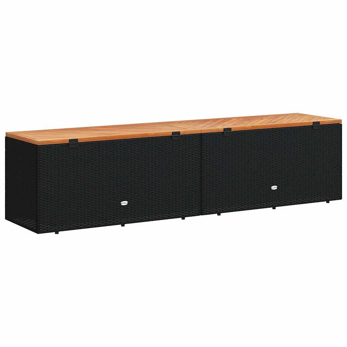 Ladă depozitare grădină negru 220x50x54cm poliratan lemn acacia WALTI