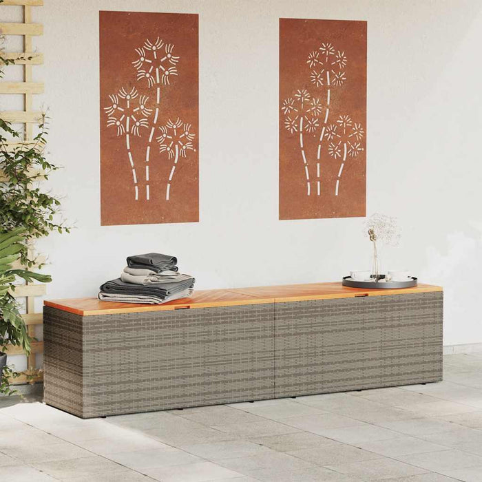 Ladă depozitare grădină gri 220x50x54 cm poliratan lemn acacia - WALTI WALTI