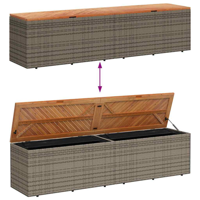 Ladă depozitare grădină gri 220x50x54 cm poliratan lemn acacia - WALTI WALTI