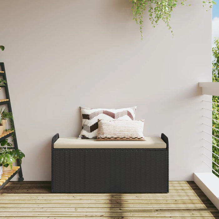 Bancă de depozitare cu pernă, negru, 115x51x52 cm, poliratan - WALTI WALTI