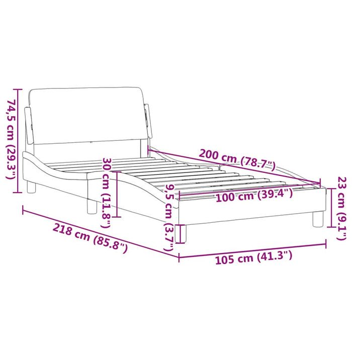 Cadru de pat cu tăblie, gri, 100x200 cm, piele ecologică - WALTI WALTI