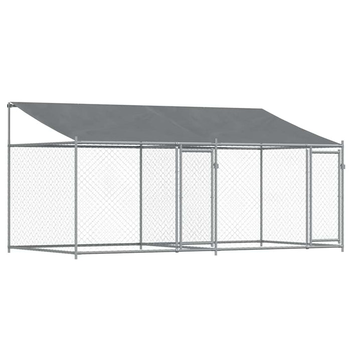 Cușcă câini cu acoperiș și uși, gri, 4x2x2 m, oțel galvanizat - WALTI WALTI