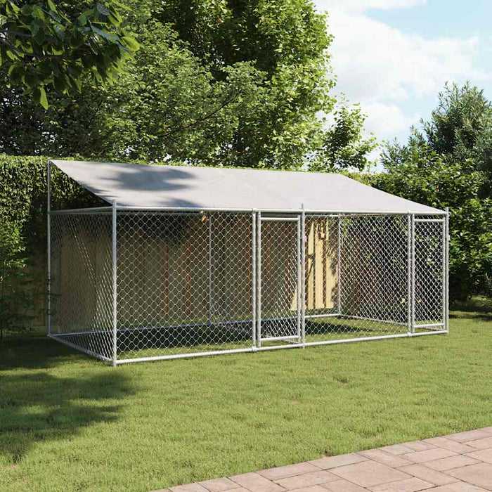 Cușcă câini cu acoperiș și uși, gri, 4x2x2 m, oțel galvanizat - WALTI WALTI