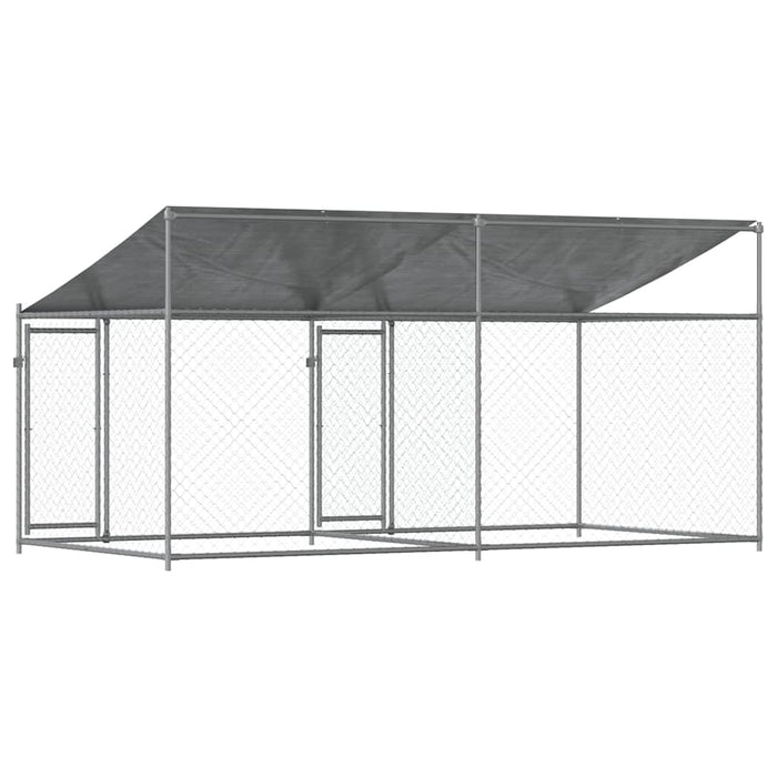 Cușcă câini cu acoperiș și uși, gri, 4x2x2 m, oțel galvanizat - WALTI WALTI