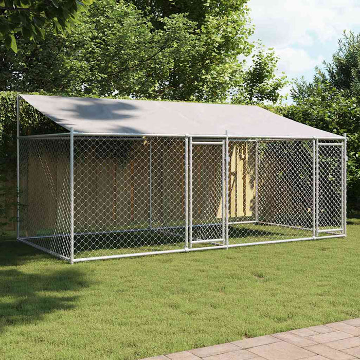 Cușcă câini cu acoperiș și uși, gri, 4x2x2 m, oțel galvanizat - WALTI WALTI