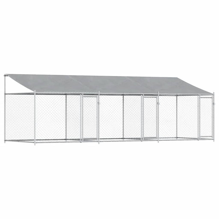 Cușcă câini cu acoperiș și uși, gri, 6x2x2 m, oțel galvanizat - WALTI WALTI
