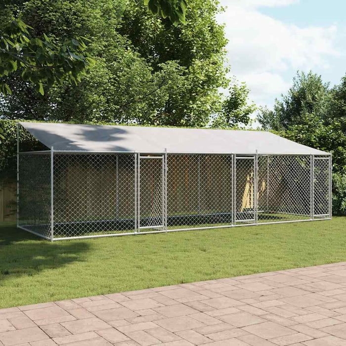 Cușcă câini cu acoperiș și uși, gri, 6x2x2 m, oțel galvanizat - WALTI WALTI