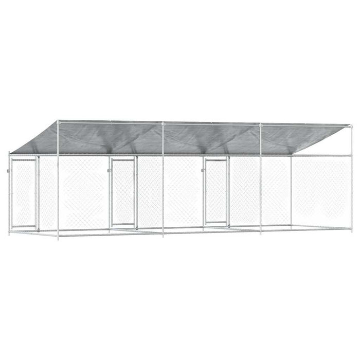 Cușcă câini cu acoperiș și uși, gri, 6x2x2 m, oțel galvanizat - WALTI WALTI