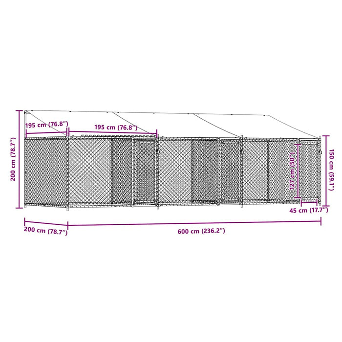 Cușcă câini cu acoperiș și uși, gri, 6x2x2 m, oțel galvanizat - WALTI WALTI