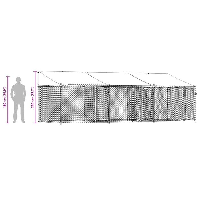 Cușcă câini cu acoperiș și uși, gri, 6x2x2 m, oțel galvanizat - WALTI WALTI