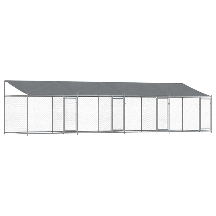 Cușcă câini cu acoperiș și uși, gri, 8x2x2 m, oțel galvanizat - WALTI WALTI