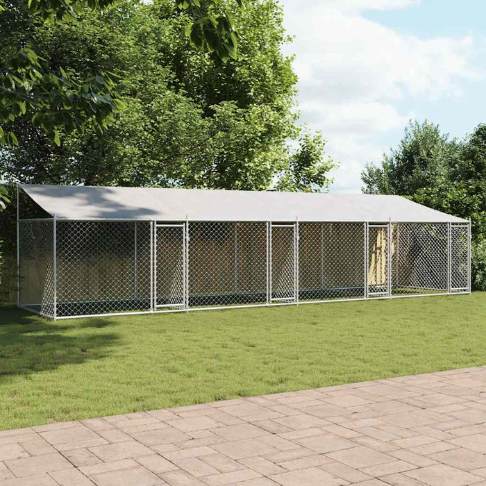 Cușcă câini cu acoperiș și uși, gri, 8x2x2 m, oțel galvanizat - WALTI WALTI