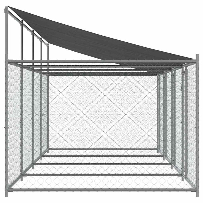 Cușcă câini cu acoperiș și uși, gri, 8x2x2 m, oțel galvanizat - WALTI WALTI