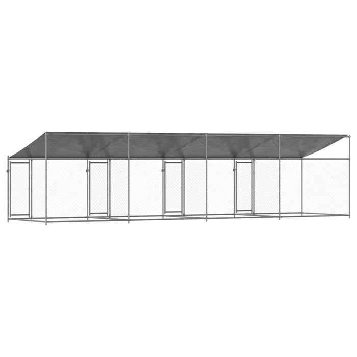 Cușcă câini cu acoperiș și uși, gri, 8x2x2 m, oțel galvanizat - WALTI WALTI