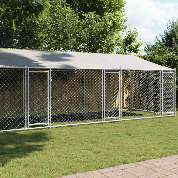 Cușcă câini cu acoperiș și uși, gri, 8x2x2 m, oțel galvanizat - WALTI WALTI