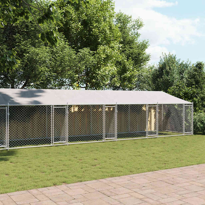 Cușcă câini cu acoperiș și uși, gri, 10x2x2 m, oțel galvanizat - WALTI WALTI