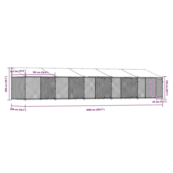 Cușcă câini cu acoperiș și uși, gri, 10x2x2 m, oțel galvanizat - WALTI WALTI