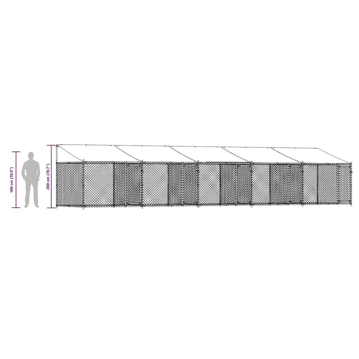 Cușcă câini cu acoperiș și uși, gri, 10x2x2 m, oțel galvanizat - WALTI WALTI