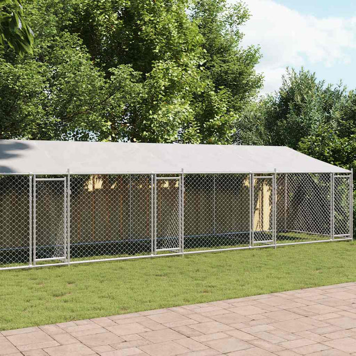 Cușcă câini cu acoperiș și uși, gri, 10x2x2 m, oțel galvanizat - WALTI WALTI