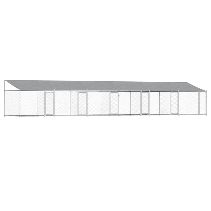 Cușcă câini cu acoperiș și uși, gri, 12x2x2 m, oțel galvanizat - WALTI WALTI