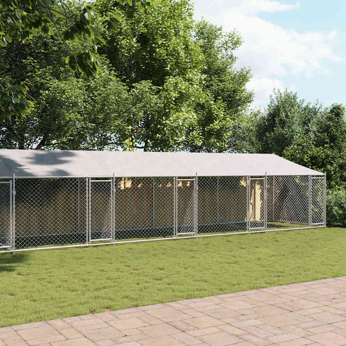 Cușcă câini cu acoperiș și uși, gri, 12x2x2 m, oțel galvanizat - WALTI WALTI