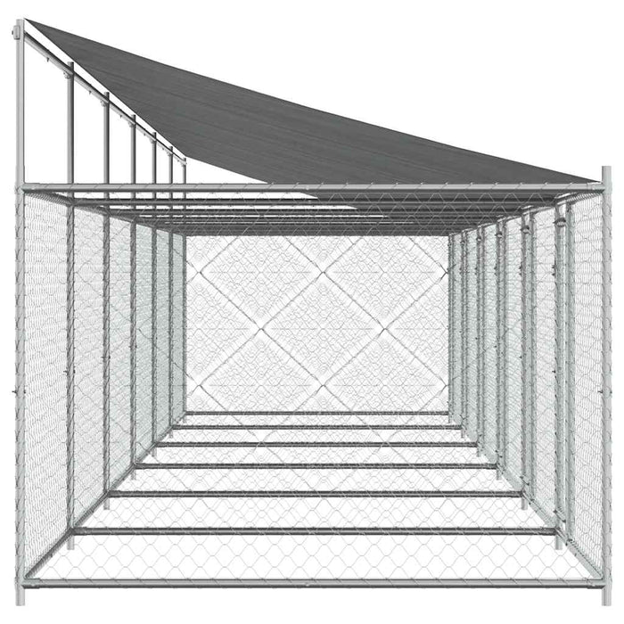 Cușcă câini cu acoperiș și uși, gri, 12x2x2 m, oțel galvanizat - WALTI WALTI