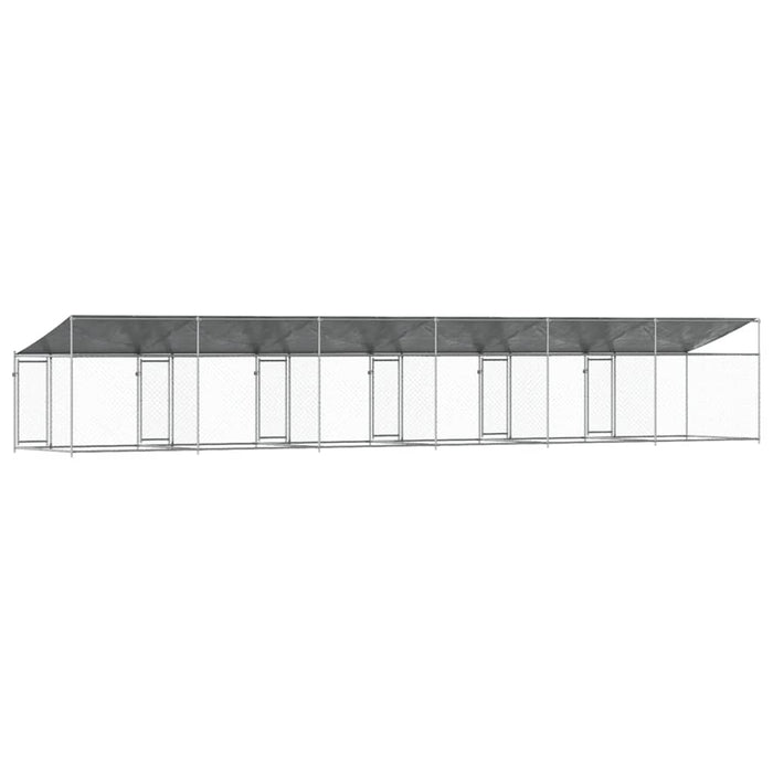 Cușcă câini cu acoperiș și uși, gri, 12x2x2 m, oțel galvanizat - WALTI WALTI