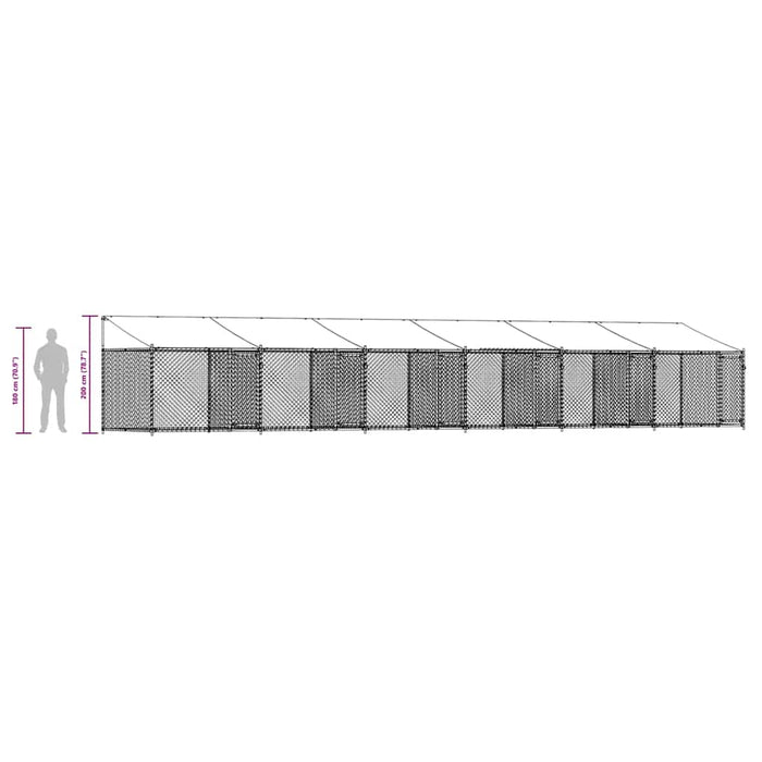 Cușcă câini cu acoperiș și uși, gri, 12x2x2 m, oțel galvanizat - WALTI WALTI