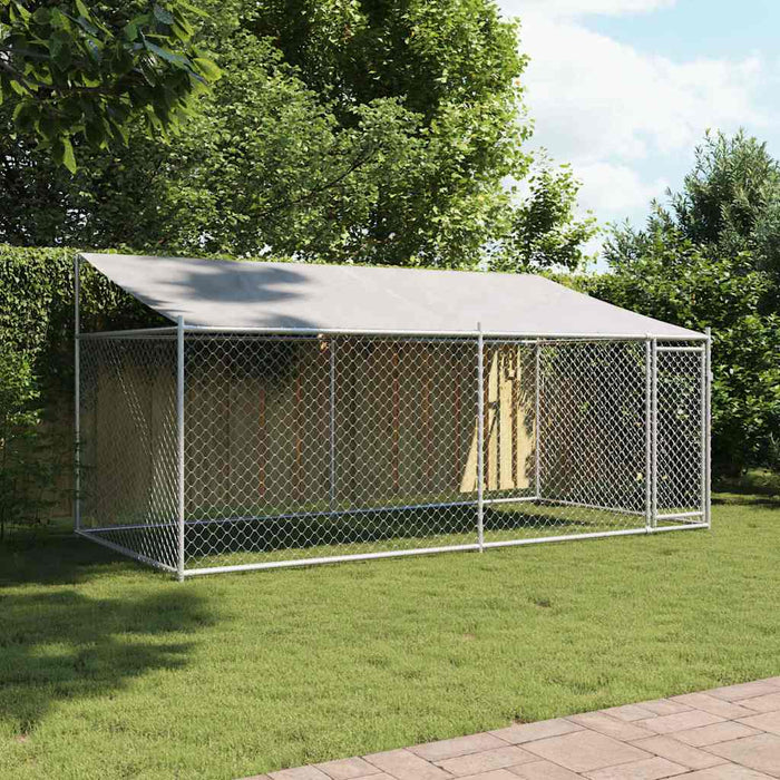 Cușcă câini cu acoperiș și uși, gri, 4x2x2 m, oțel galvanizat - WALTI WALTI