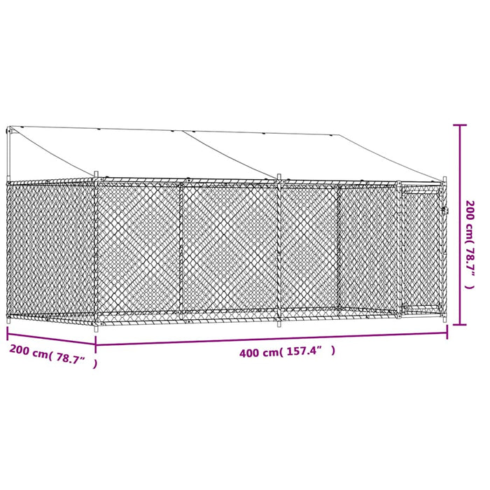 Cușcă câini cu acoperiș și uși, gri, 4x2x2 m, oțel galvanizat - WALTI WALTI