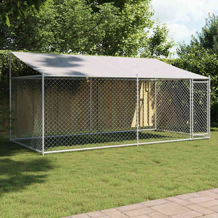 Cușcă câini cu acoperiș și uși, gri, 4x2x2 m, oțel galvanizat - WALTI WALTI
