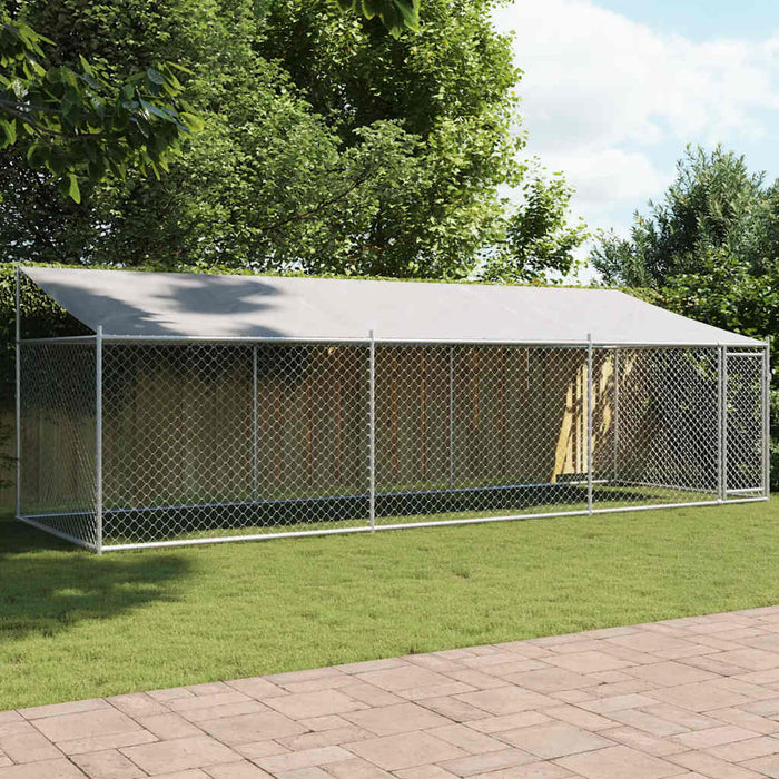 Cușcă câini cu acoperiș și uși, gri, 6x2x2 m, oțel galvanizat - WALTI WALTI
