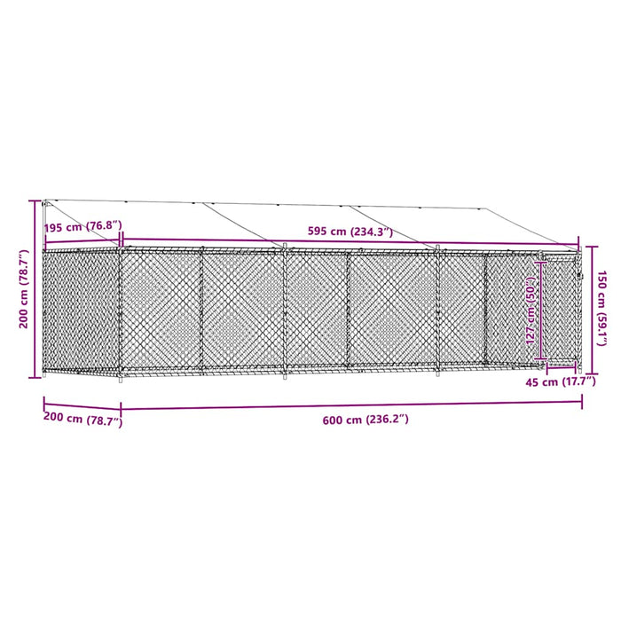 Cușcă câini cu acoperiș și uși, gri, 6x2x2 m, oțel galvanizat - WALTI WALTI