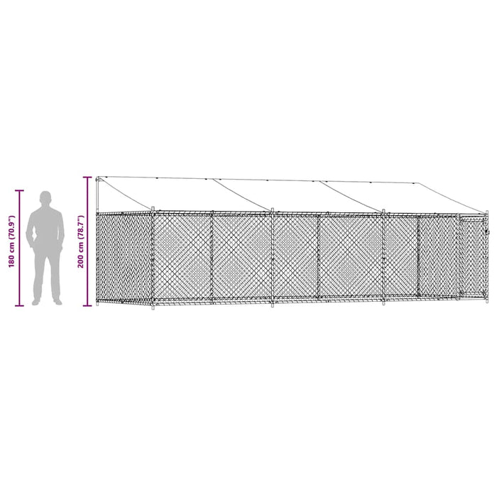 Cușcă câini cu acoperiș și uși, gri, 6x2x2 m, oțel galvanizat - WALTI WALTI