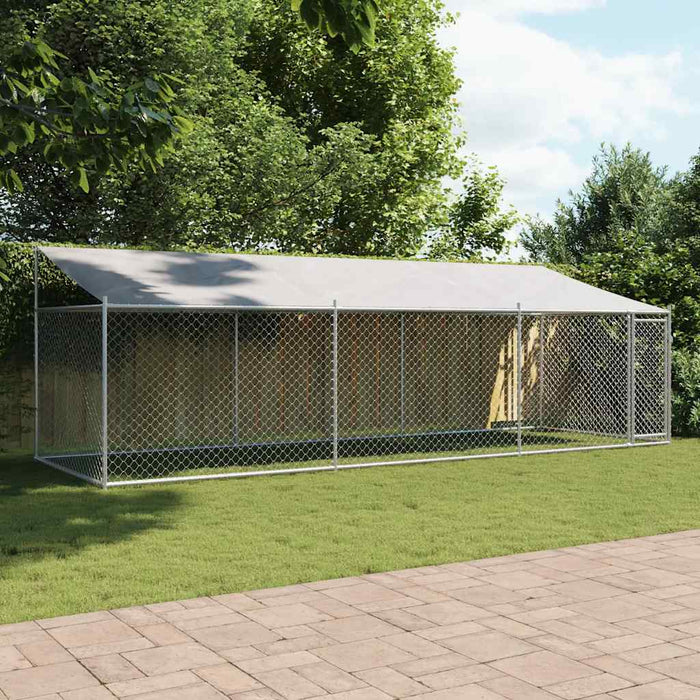 Cușcă câini cu acoperiș și uși, gri, 6x2x2 m, oțel galvanizat - WALTI WALTI