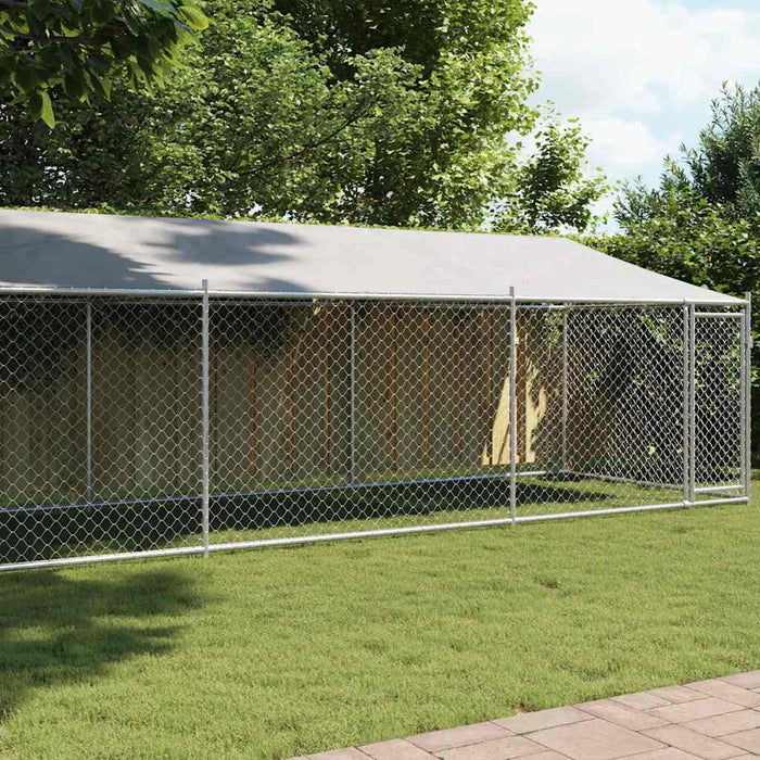 Cușcă câini cu acoperiș și uși, gri, 8x2x2 m, oțel galvanizat - WALTI WALTI