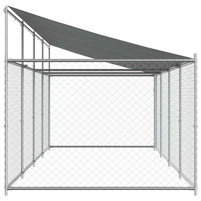 Cușcă câini cu acoperiș și uși, gri, 8x2x2 m, oțel galvanizat - WALTI WALTI