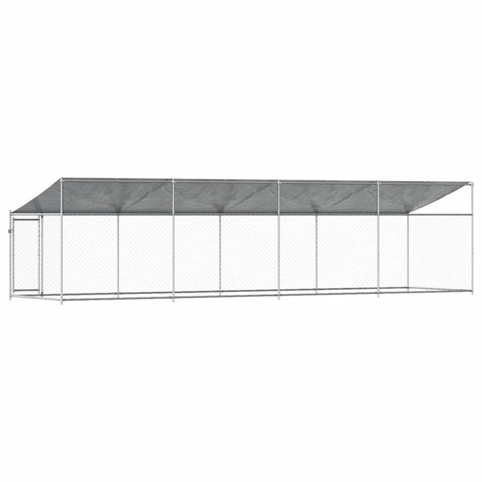 Cușcă câini cu acoperiș și uși, gri, 8x2x2 m, oțel galvanizat - WALTI WALTI