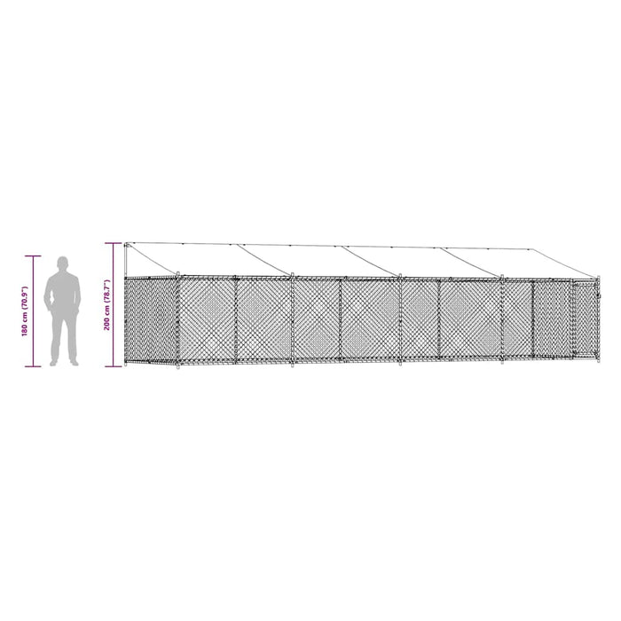 Cușcă câini cu acoperiș și uși, gri, 8x2x2 m, oțel galvanizat - WALTI WALTI