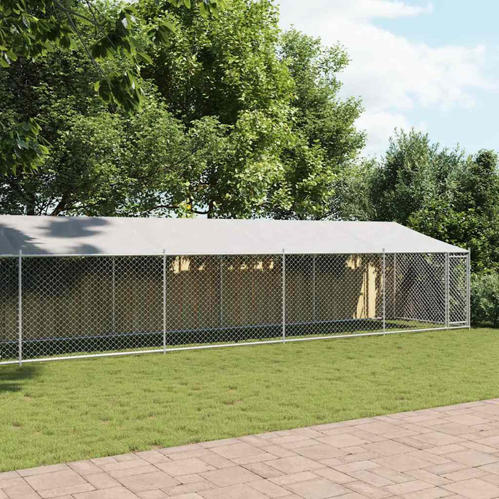 Cușcă câini cu acoperiș și ușă, gri, 10x2x2 m, oțel galvanizat - WALTI WALTI