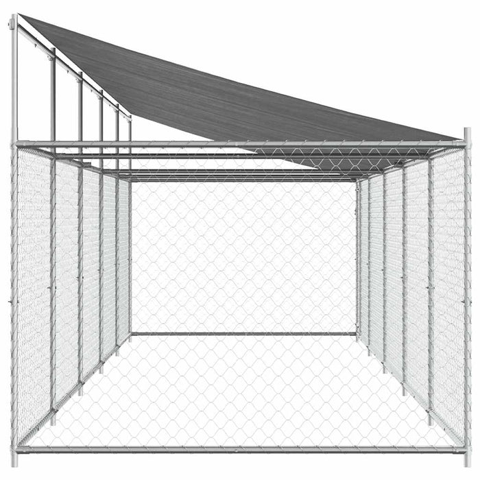 Cușcă câini cu acoperiș și ușă, gri, 10x2x2 m, oțel galvanizat - WALTI WALTI