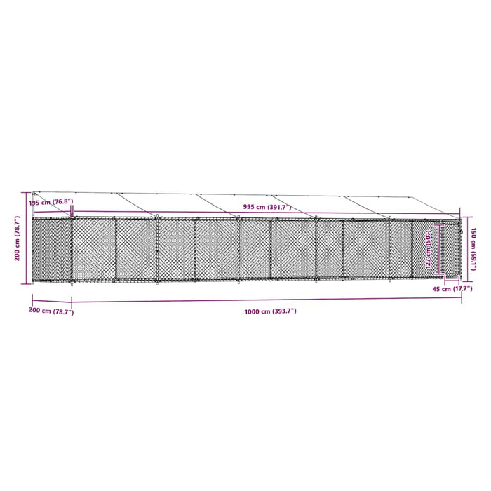 Cușcă câini cu acoperiș și ușă, gri, 10x2x2 m, oțel galvanizat - WALTI WALTI