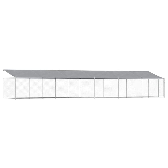 Cușcă câini cu acoperiș și ușă, gri, 12x2x2 m, oțel galvanizat - WALTI WALTI