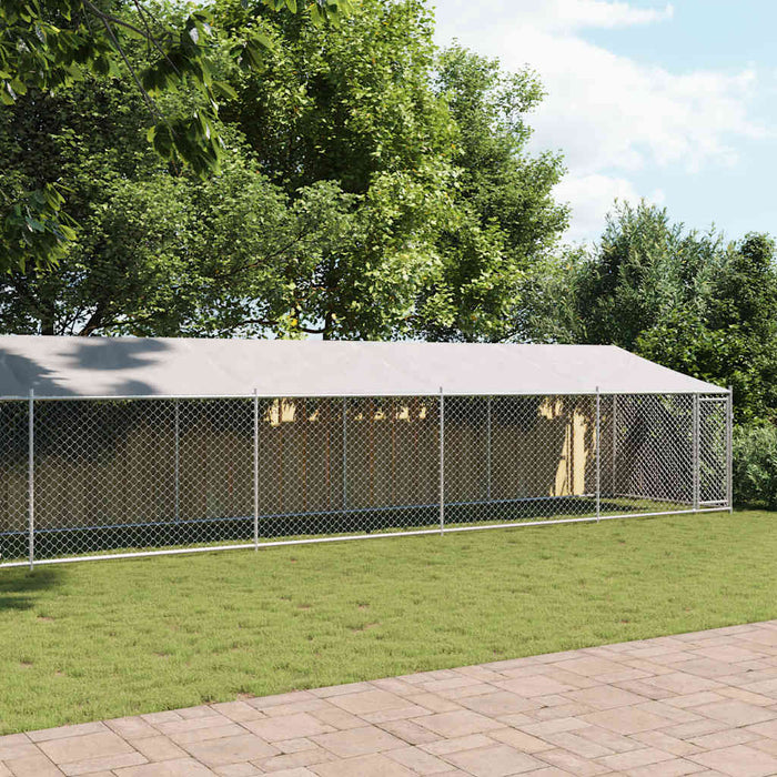 Cușcă câini cu acoperiș și ușă, gri, 12x2x2 m, oțel galvanizat - WALTI WALTI