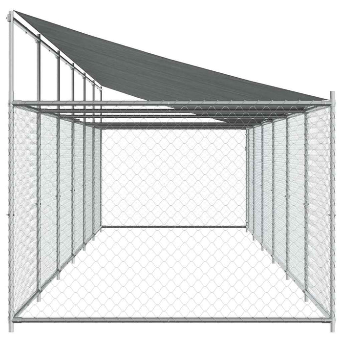 Cușcă câini cu acoperiș și ușă, gri, 12x2x2 m, oțel galvanizat - WALTI WALTI