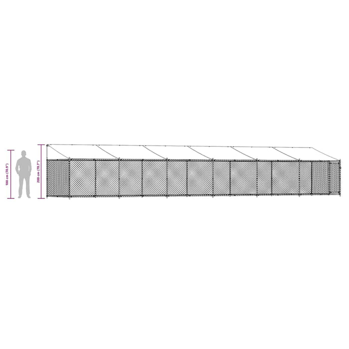 Cușcă câini cu acoperiș și ușă, gri, 12x2x2 m, oțel galvanizat - WALTI WALTI