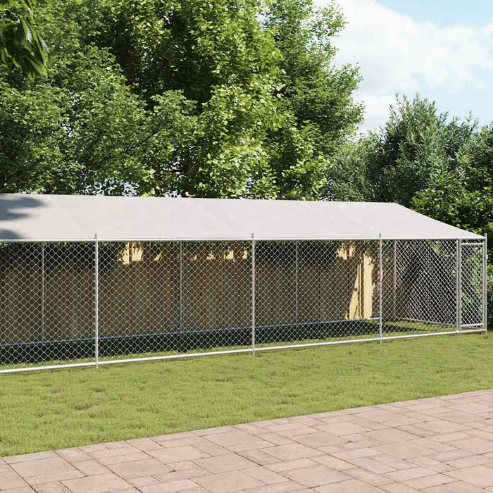 Cușcă câini cu acoperiș și ușă, gri, 12x2x2 m, oțel galvanizat - WALTI WALTI